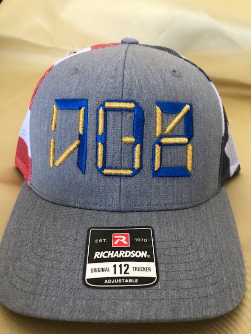 VGK 702 Grey with Blue/Gold Thread Trucker Snapback Hats!